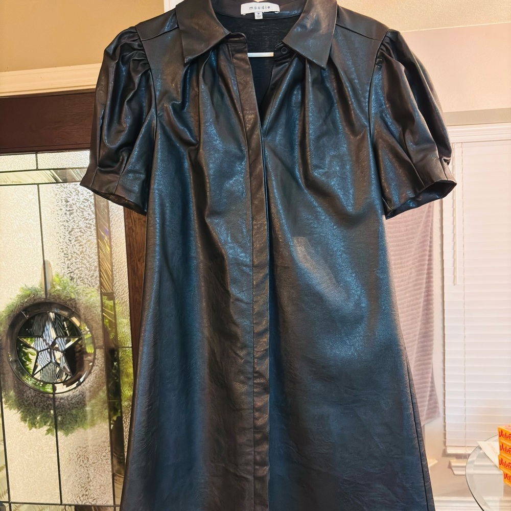 Moodie Black Faux Leather Dress